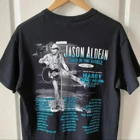Jason Aldean T-Shirt Back in the Saddle 2021 Concert Tour Band Tee Black Medium - Picture 9 of 16